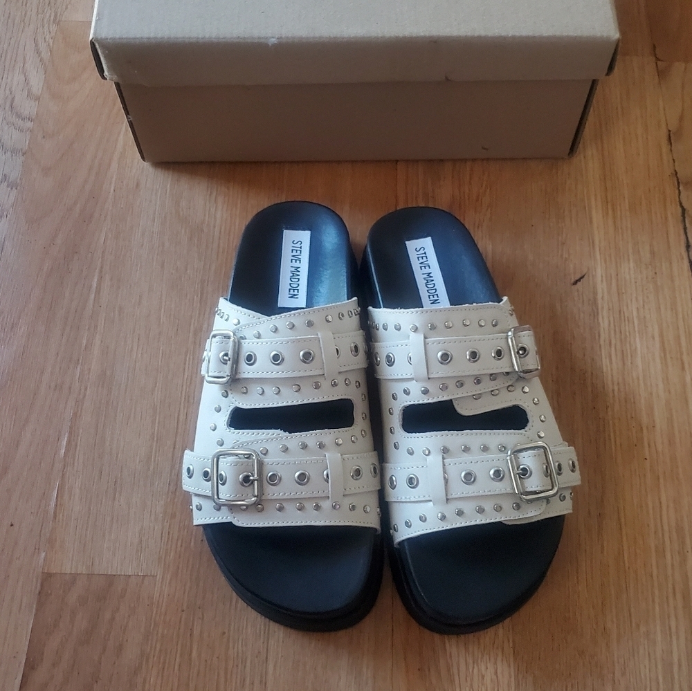 Steve Madden Malek Bone Womans Slides, Size 7 NWB